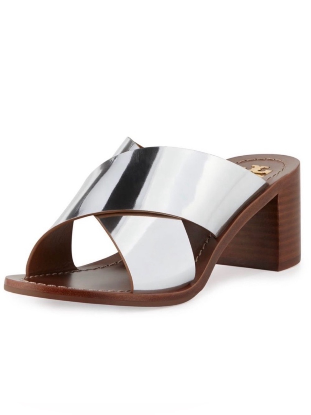 Tory Burch Montrose Criss Cross Metallic Heeled Sandals